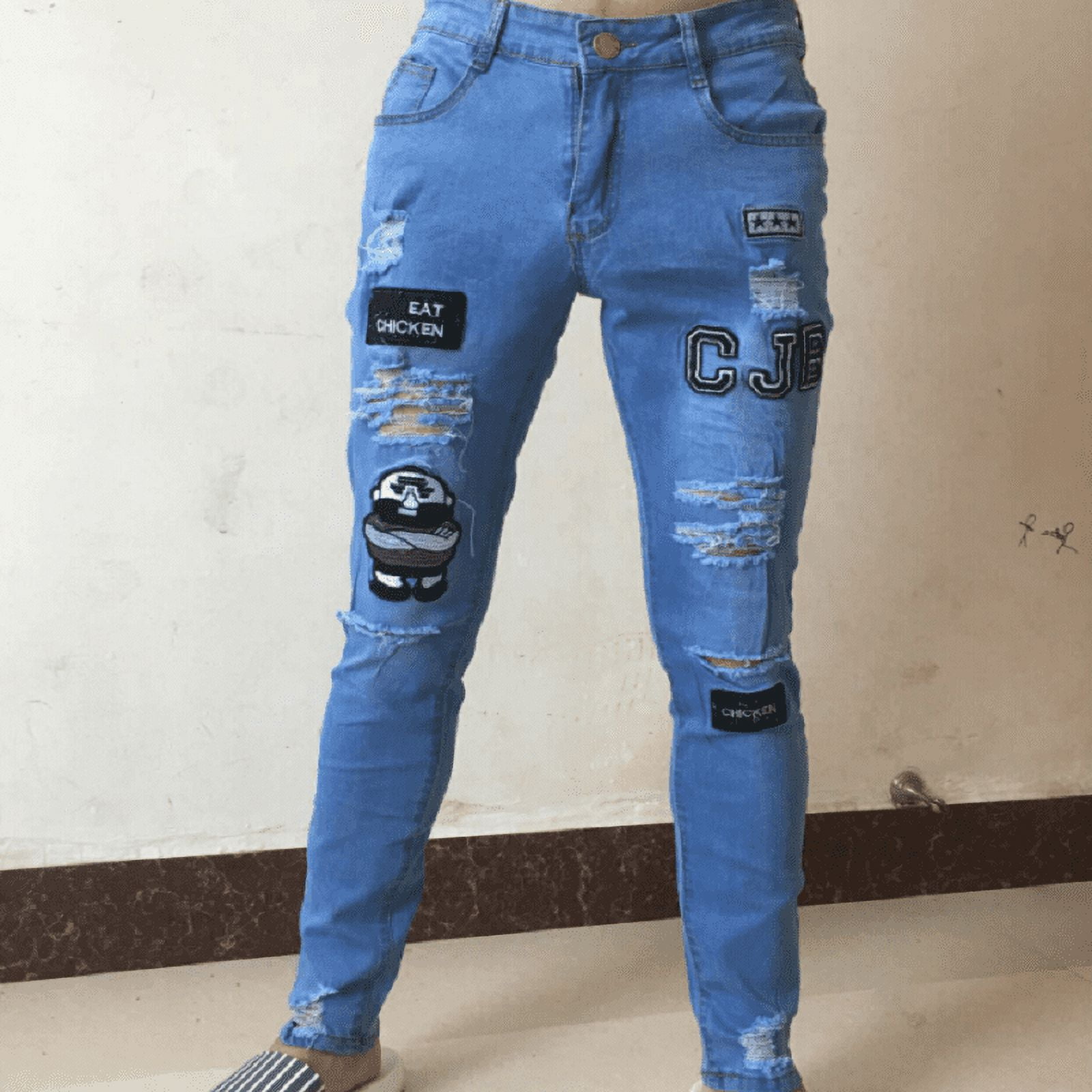 Amazon.com: Men's Skinny Jeans Fashion Teen Boys Stretch Slim Fit Ripped  Destroyed Distressed Snow Wash Denim Jeans Pants (White-8, S): Clothing,  Shoes & Jewelry